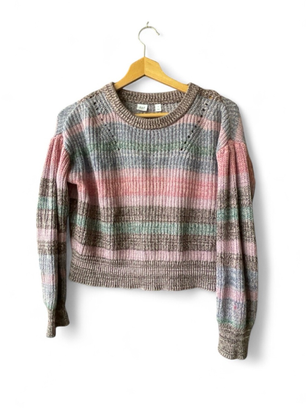 GAP Pastel Stripe Knit Crewneck Sweater - Pink Green Brown Multicolor MEDIUM